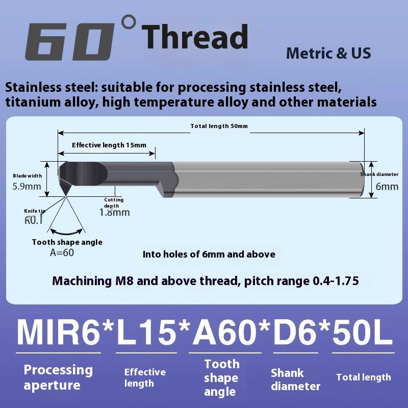 1124-MIR Integral Tungsten Carbide Inserts for Stainless Steel Small Bore Threaded Tools Small Threaded Turning Tools Shandong Denso Pricision Tools Co.,Ltd.